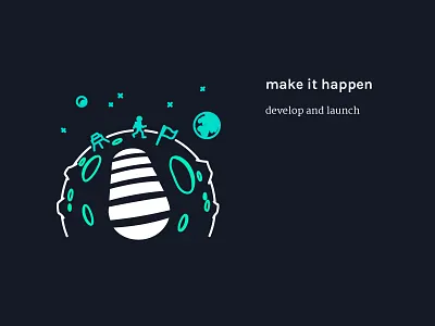 Step 4 - make it happen | Illustration astronaut color concept creative creative agency design design agency design studio drawing flat footprint graphic design icon illustration illustrator moon sketch space vector website