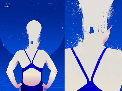 Evening swim for thoughts abstract composition cosmos fragment hot illustration laconic lines minimal night poster space swim swimmer swimming