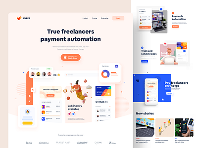 Freelancers Payment Automation Landing - #VisualExploration app bold card clean dashboard desktop flat freelancer homepage illustration landing page layout ornament overlapping typogaphy ui ux web website whitespace