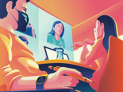 New Normal - Remote Conferencing concept coronavirus covid 19 idea illustraion meeting room new normal remote conferencing social distancing vector art workplace