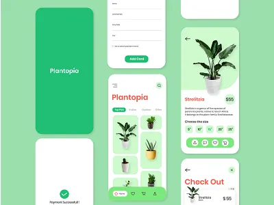 Plantopia Mobile App Design app clean design flourish graphic green greenery illustration interaction interface ios minimal mobile plant plant app plant shop typography ui ux water
