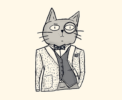fancy cat bowtie business cat cute furry inktober kitty suit tie