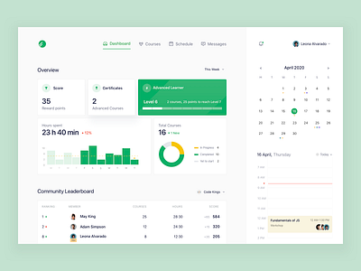 Learning Platform app cards clean dashboard design education leaderboard learning management system learning platform minimal online learning product progress trending ui ux
