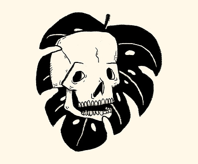 skull black and white costela de adão ink inktober skull tropical