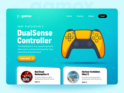 Gamox - Game portal landing page card colorful controller game game controller landing page landingpage minimal playstation5 product ps5 web web design webdesign webpage website design