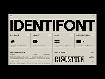 Identifont redesign concept big type brutalist categories clean editorial geometric grid homepage illustration landing page layout modernist retro swiss tiles typography ui design uiux web design