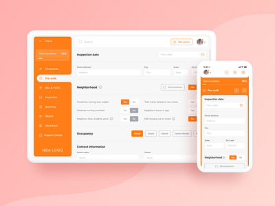House Inspection App app apple dashboard dashboard app mobile orange responsive search switcher tablet ui user ux