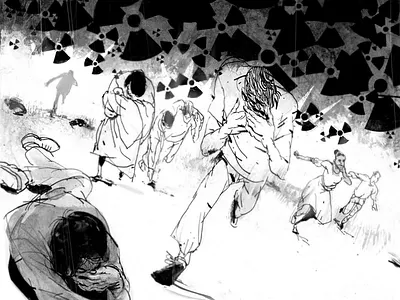 Running Scared airborne apocalyptic blackandwhite chemical warfare health horror illustration illustrator nuclear pandemic people poison post apocalyptic psychological running subversive