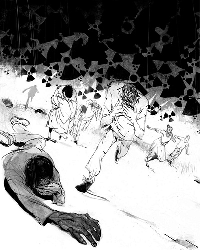 Running Scared airborne apocalyptic blackandwhite chemical warfare health horror illustration illustrator nuclear pandemic people poison post apocalyptic psychological running subversive
