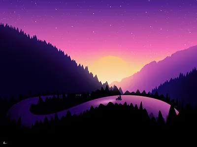Cruisin' adventure bike canyon design driving illustration motorcycle mountains road slc stars sun sunrise sunset utah vector vibe