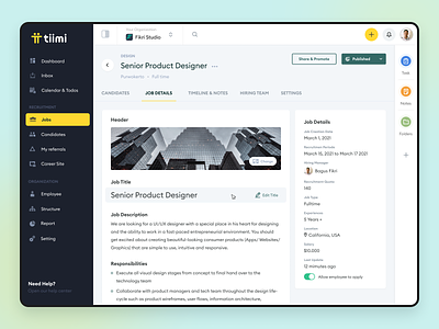 Tiimi - Job Detail Editor for a SaaS HR Management System content crm dashboard details editor hr hrm job job posting management saas text ui ux vacancy webapp wysiwyg