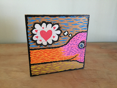 love bird fineart folk art illustration painting wood