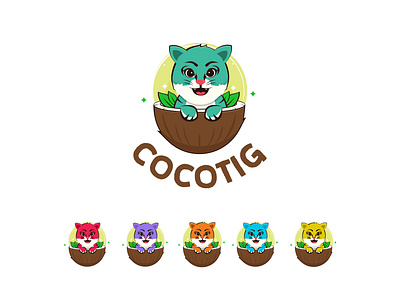 COCOTIG l Logo Design animal branding cartoon character coconut cute tiger icon illustration logo logo design mascot tiger tiger logo tiger mascot tigerking vector