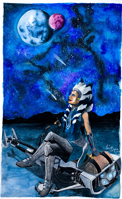 Ahsoka design drawing fanart illustration ink watercolor