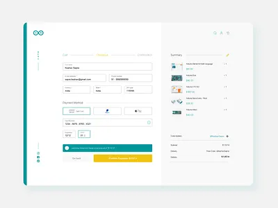Checkout Page - arduino.cc 100daychallenge aqua aquablue arduino branding challenge checkout checkout form daily ui challenge design figma illustration logo microcontroller minimilistic simple ui ux vector white space