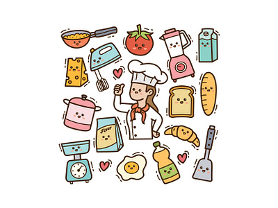 Chef and cooking doodle cute doodle handdrawn illustration kawaii