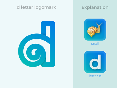 snail + d letter logo brand identity custom letter custom logo d letter d logo fish logo logo designer logo inspiration minimal monogram nature simple snail snail logo