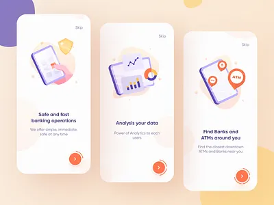 Bank app onboarding pages 💰 app atm awesome bank app design finance gps tracker illustration illustrator interface ios location mobile onboarding trend ui uidesign vector yellow