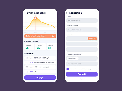 Mobile Design Template for Applying Swimming Class app application design form forms list mobile ui ux vector web design