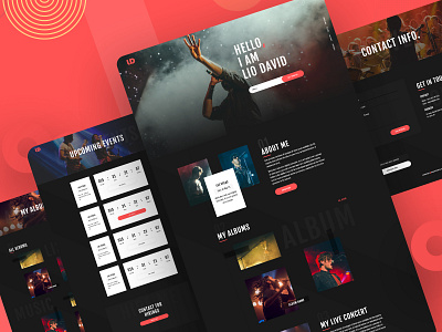 Personal Website for Singer album cover design blackandwhite branding creative dark theme event branding events homepage identity design minimal musician personal branding personal website poster red typography ui website