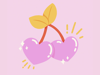 Cherry hearts cherries cherry fruit hearts illustration kawaii love sticker valentine