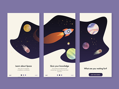 DailyUI 023 - On Boarding 023 app children dailyui dailyui023 dailyuichallenge design education illustration learning onboarding planets rocket space ui uidesign vector