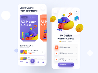 Online Courses Mobile App 2020 trend 3d ui app app design app ui clean ui e learning education imran ios app design minimal online course online courses online education product design trendy ui uiux user experience user inteface