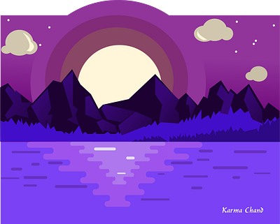 Sunset Scene Purple design himalayas illustration illustrator karma minimal nepal vector web website