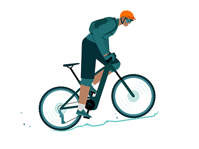 Electric mountain bike bike character character design climb climber cycling cyclist electric bike illustration illustrator man mountain bike outdoor speed sport velo