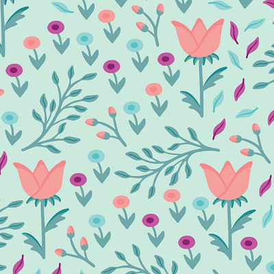 GREEN Spring flowers floral pattern flower design flowers leaves print design repeat pattern seamless pattern surfacedesign surfacepatterndesign