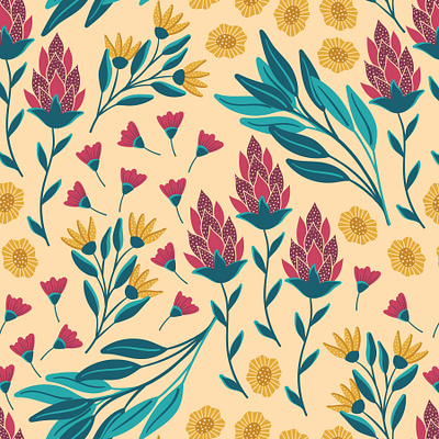 Beige Magical floral design flower design printing repeating pattern seamlesspattern surface design surface pattern design
