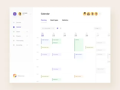 Odyssey • Planning tool agency appointment branding calendar calendar app call clean collaboration design system event freelance meeting planning product design schedule tasks teamwork