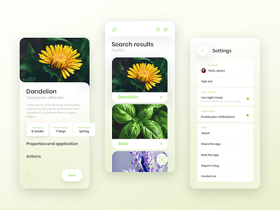 Simple app with herbs app app design application design flat geometry graphic graphicdesign green herbs interaction minimal plant shapes simple typography ui ux vector