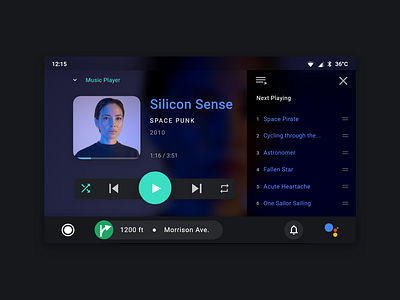 Android Auto Music Player adobe xd adobexd android android auto androidauto auto car daily ui dailyui dailyui 009 dailyuichallenge dashboard material music music player musicplayer navigation player ui ux
