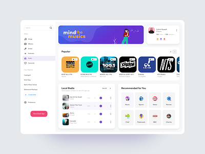 Podcast Web catagory gradient icons illustration local radio music app music app design music app ui music application popular music profile tab radio app sidebar uidesign ux design web webapp website concept