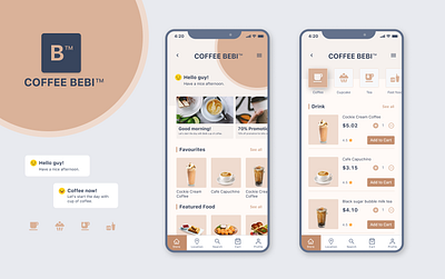 Coffee BEBI app branding design flat icon illustrator logo minimal ui ux