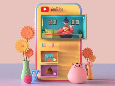 Youtube - 3D Illustration series 3d 3d art 3d artist 3d character artwork cat character cinema4d colours creative design flower fresh illustration interaction interface keyshot people render web
