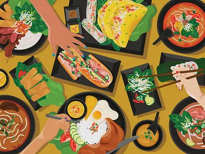 a little taste of vietnam asian food design design art designer flat flat design food food and drink food illustration illustration illustrator minimal simple illustration simple shapes vector vector art vietnam designer web