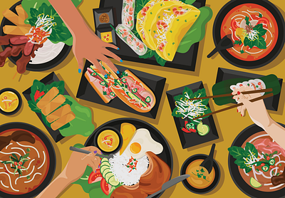 a little taste of vietnam asian food design design art designer flat flat design food food and drink food illustration illustration illustrator minimal simple illustration simple shapes vector vector art vietnam designer web