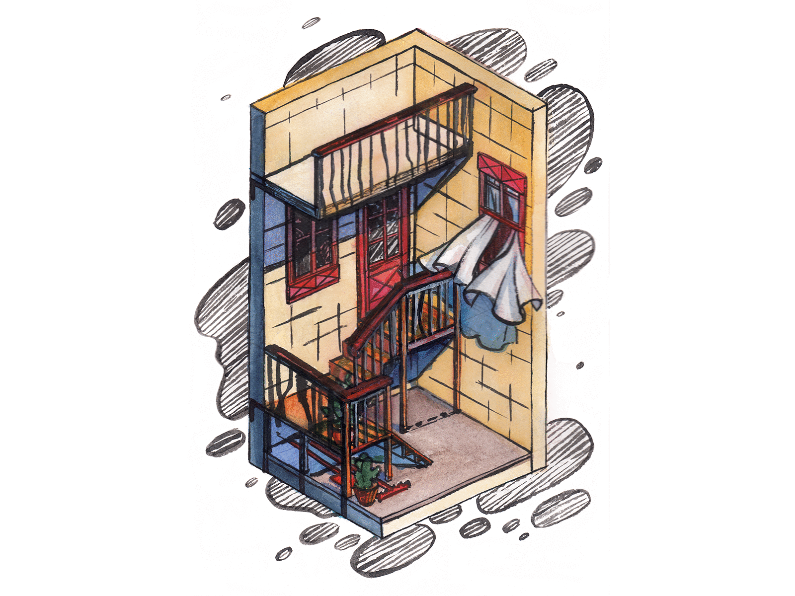 Pink stairs 👻 Розовая лестница animation drawing hand drawing illustration isometric illustration isometry stairs traditional art urban illuatration watercolor window анимация изометрия