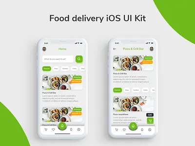 Food delivery iOS UI Kit app delivery food green ios mobile shop shopping shopping app ui uikit uikits uplabs