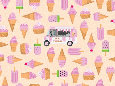 Ice Cream Truck Pattern cute food truck ice cream illustration pattern design summer surface pattern surface pattern design