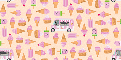 Ice Cream Truck Pattern cute food truck ice cream illustration pattern design summer surface pattern surface pattern design