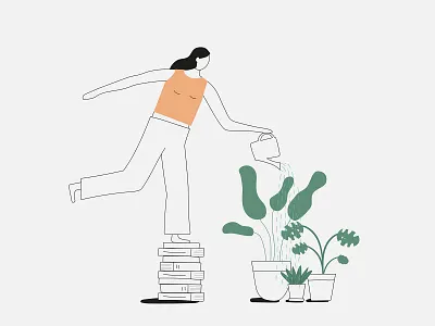 Girl Watering Plants character illustration plants simple woman