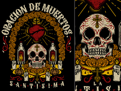 ORACION DE MUERTOS art design diademuertos illustration mexico sacred heart skull tequila traditional vintage