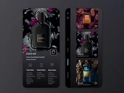 beauty&parfume store app application beauty dailyui dark app dark mode ecommerce ecommerce app ecommerce design ios makeup parfume shop shopping app uidesign uiux