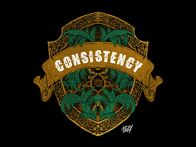 Consistency badge consistency consistent customtype emblem engraving badge green green logo illustration lettering motivational positivevibes vintage badge vintage emblem