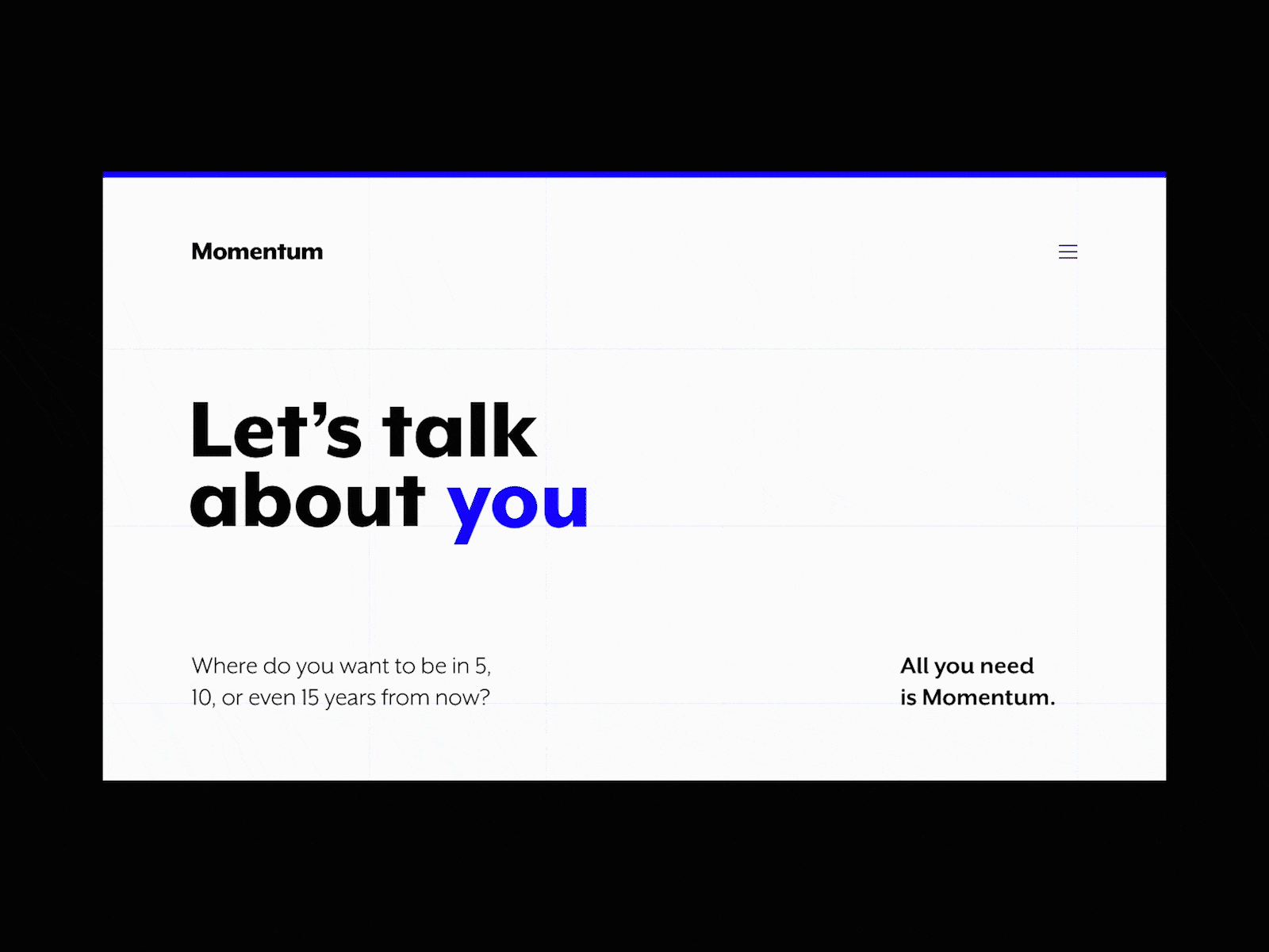 Momentum landing page animation bold css animation css grid design finance primary transition typogaphy ui website