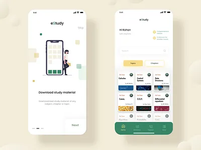 eStudy : E Learning App UI Design app app design application design education elearning home page home screen iphone minimal ui ui ux user experience user interface ux walkthrough