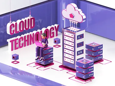 Cloud Technology 3d 3dart 3dcharacter 3ddesign 3dillustration 3dmodeling art branding character design icon illustration logo redshift render ui uiconcept web